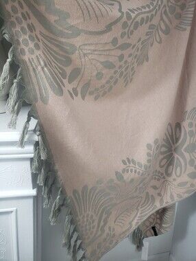 SLOWTIDE Tan & Sage Print w/ Fringe -Table Cloth Yoga Mat Turkish Beach Towel